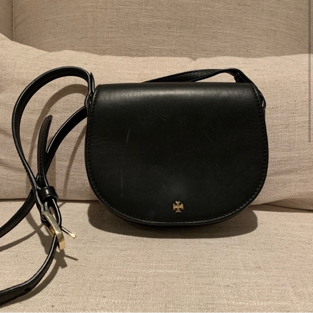 New Tory Burch Black Mini Saddle Bag